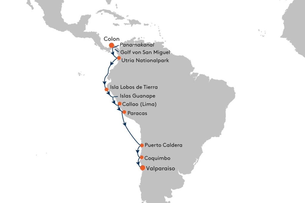 Hapag LLoyd EXPEDITION PANAMAKANAL UND SÜDAMERIKA 3.11. – 17.11.2023, 14 Tage Von Colon nach Valparaiso Seereise